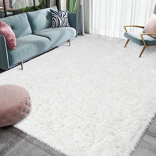 1.6" high pile, it is soft and comfortable, this soft rug about 6 feet x 9 feet with solid color pattern, which can easily to match your home furniture, perfect for bedroom, living room, kid's room, dorm