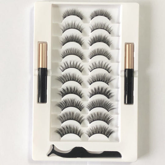 10Pair Magnetic-Eyelashes And Eye Liner Set Customized Magnets Purple Eyelash 3d Natural Fake Magnetic Eyelashes