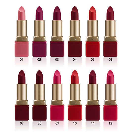 12 Colors OEM Private Label Lipstick Custom Matte Waterproof Nude Lipstick Custom Lipstick Set Gel Herbal Cas